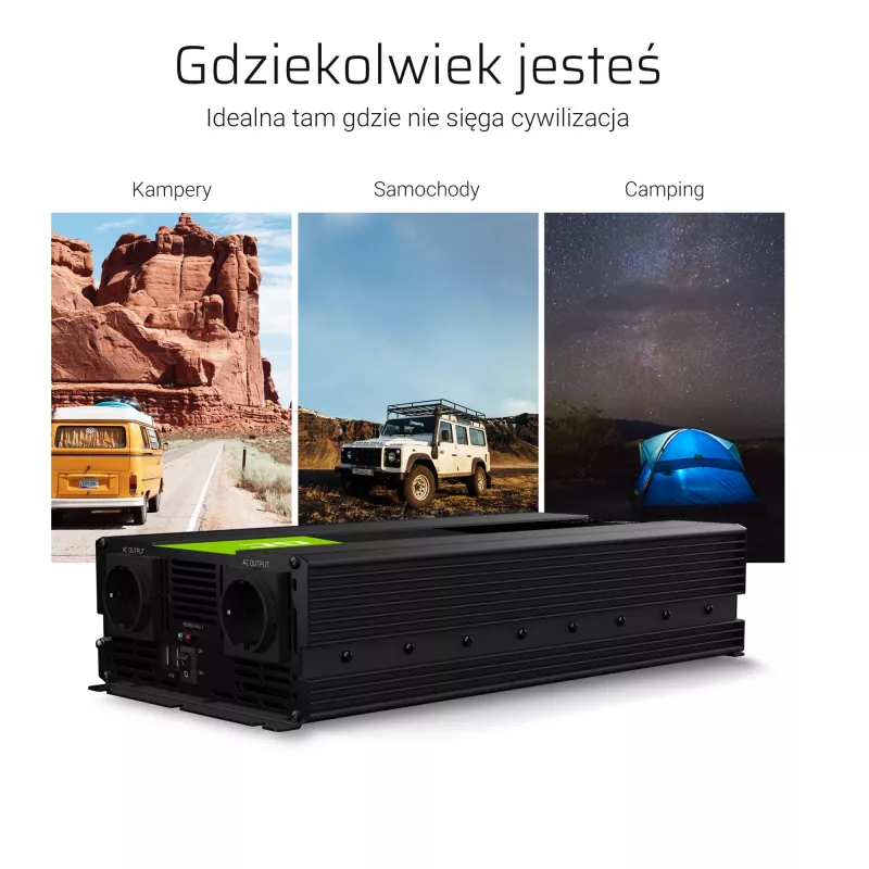 Green Cell INV11 tīkla adapteris/invertors Auto 2000 W Melns