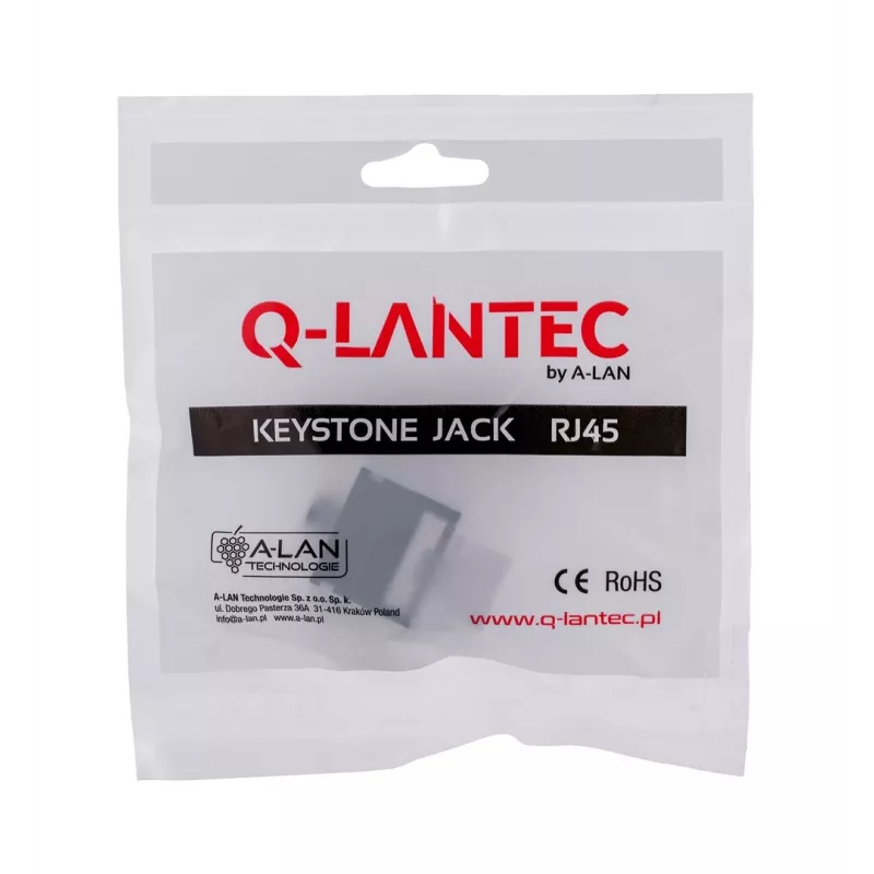 Keystone ligzda A-LAN MKB-U6-1 — RJ45 U/UTP Cat6, 22/26 AWG, melns/balts ABS korpuss