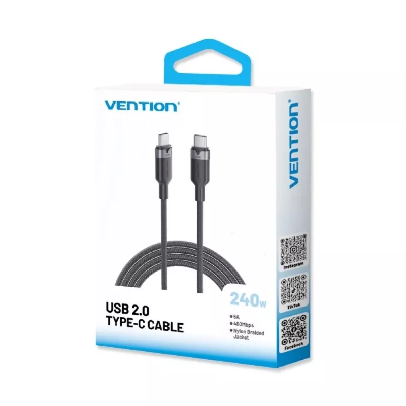 USB-C uz C 2.0 Vention 3.1 5A 240W 2m BK kabelis
