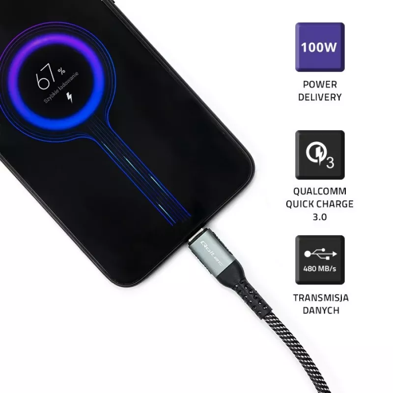 USB kabelis Qoltec 52358 1,5 m USB C melns USB 2.0 0,48 Gbit/s