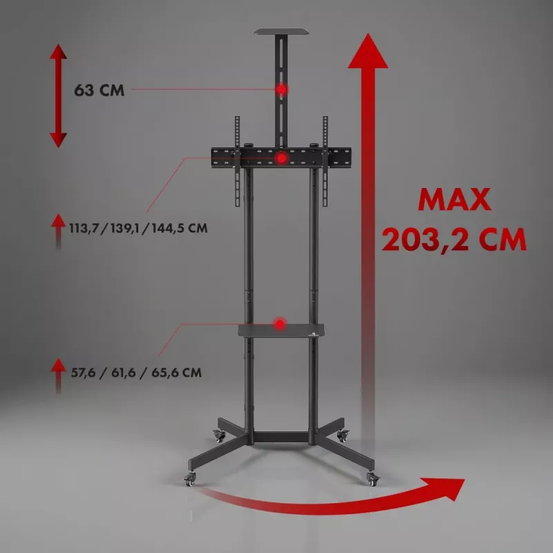 Maclean TV statīvs / ratiņi, kameras plaukts, uz riteņiem, 37-70, maks. slodze 45kg/5kg plaukts, maks. VESA 600x400, MC-113 B