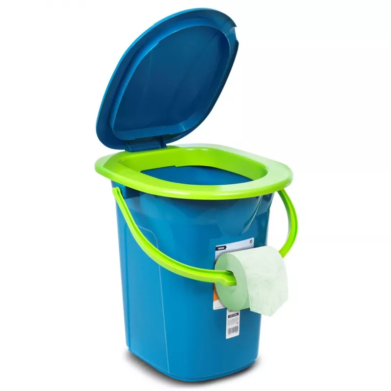 GreenBlue GB320BL Pārnēsājams ceļojumu tualetes spainis ar sēdekli, vāku un rokturi, izturīgs, stabils, 19 L