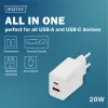 Maiņstrāvas USB lādētājs DIGITUS 20 W, 1x USB-C, 1x USB-A, ieeja 100–240 V, balts