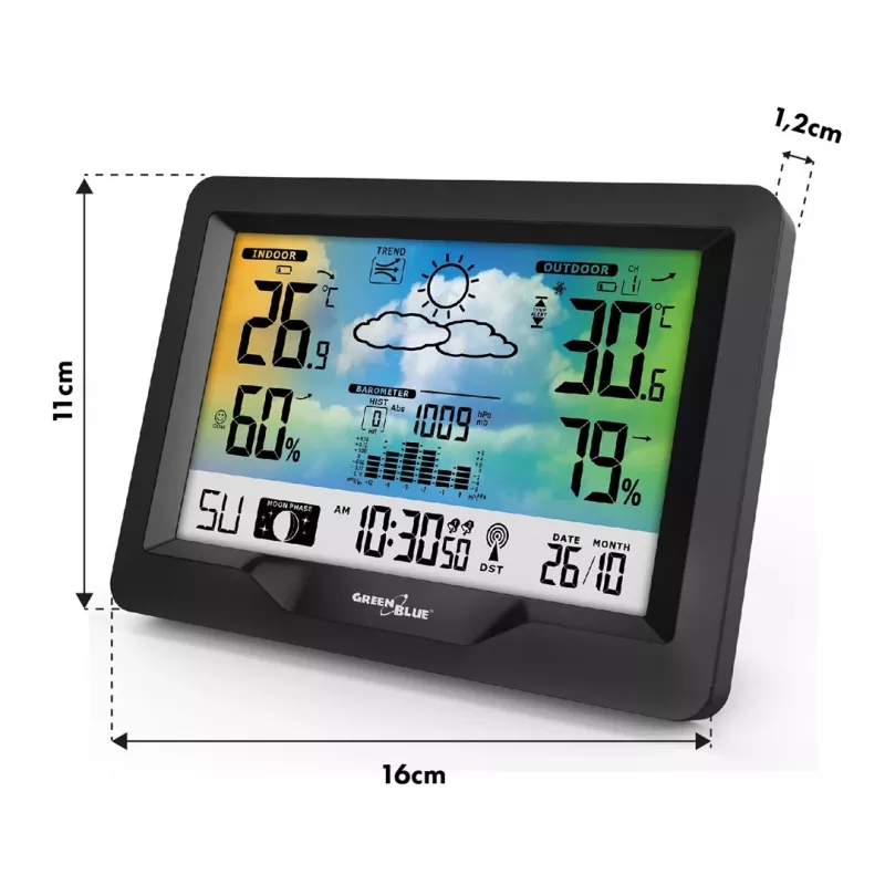 Bezvadu meteostacija GreenBlue GB540N — iekštelpu un āra temperatūras un mitruma monitorings