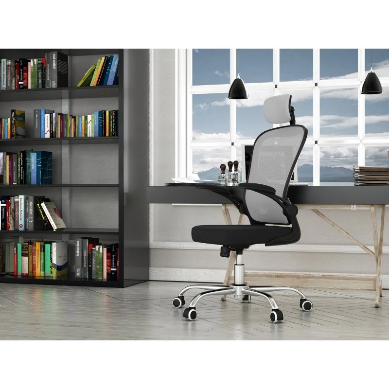 Biroja krēsls top e shop DORY SZARY — polsterēts sēdeklis, sieta atzveltne, 650×620 mm, augstums līdz 122 cm