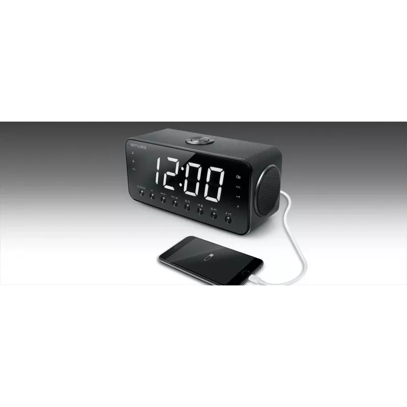 Modinātājradio Muse M-192 CR — digitālais pulkstenis, FM uztvērējs, 1,8 collu LED displejs, melns koks, maiņstrāva 100–240 V, AAA rezerves