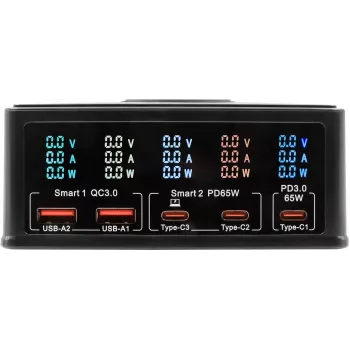 Daudzportu lādētājs Exsys EX-1106 160 W, melns, vairākas USB izejas pieslēgvietas
