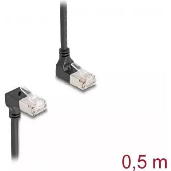 Tīkla kabelis DeLOCK RJ45 Cat.6A S/FTP plāns 90° 0.5m Melns