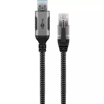 Wentronic goobay - Tīkla kabelis - USB Type A (vīriešu) uz RJ-45 (vīriešu) - 1,0 m - 6 mm - FTP - CAT 6 - USB 3.0 - pīts kabelis - Melns, Sudrabs (70299)
