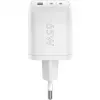 USB-C ātrais lādētājs Nano, PD, GaN, 65 W (balts, 1x USB-A, 2x USB-C PD, Charge 3.0)