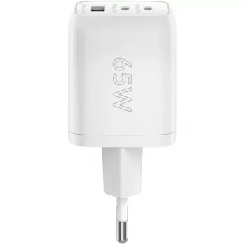 USB-C ātrais lādētājs Nano, PD, GaN, 65 W (balts, 1x USB-A, 2x USB-C PD, Charge 3.0)