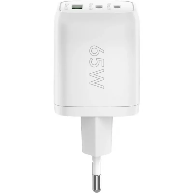 USB-C ātrais lādētājs Nano, PD, GaN, 65 W (balts, 1x USB-A, 2x USB-C PD, Charge 3.0)