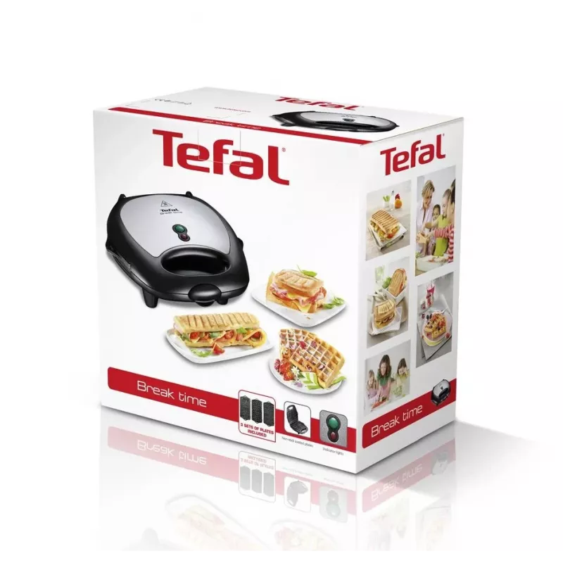 Sendviču automāts Tefal Break Time SW6148 — 2 sendviču, noņemamas nelīpošās plāksnes, vada glabātuve, melns/pelēks