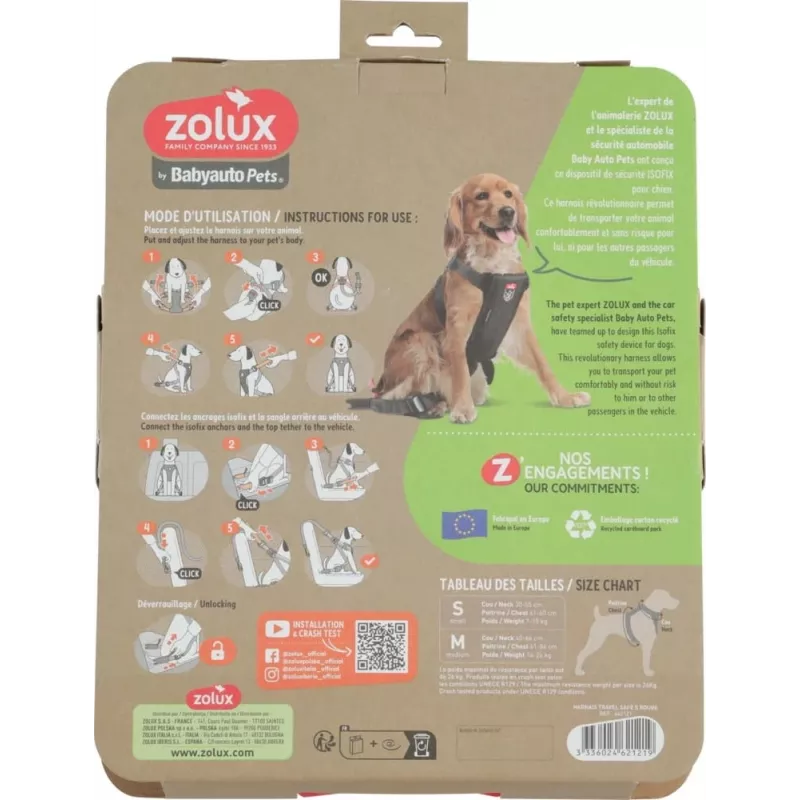 Suņu zirglietas ZOLUX TRAVEL SAFE S — S izmērs, melnas