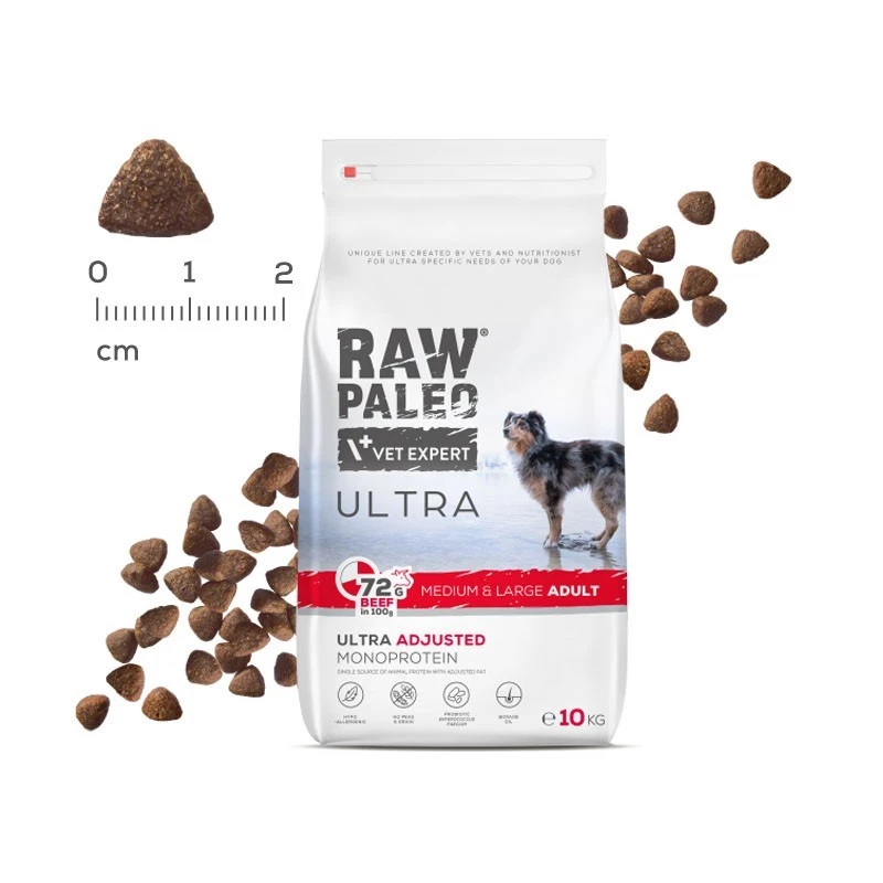 RAW PALEO Ultra Medium&Large Adult Adult Beef - sausā suņu barība - 10 kg