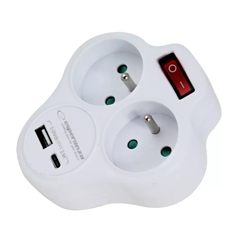 Esperanza ELK311W elektriskais sadalītājs 2 GN. USB-C USB-A ON. Balts