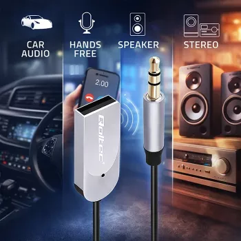 Bezvadu audio uztvērēja adapteris QOLTEC HiFi BT6.0 2xRC – Bluetooth audio uztvērējs skaļruņiem un automašīnu stereosistēmām