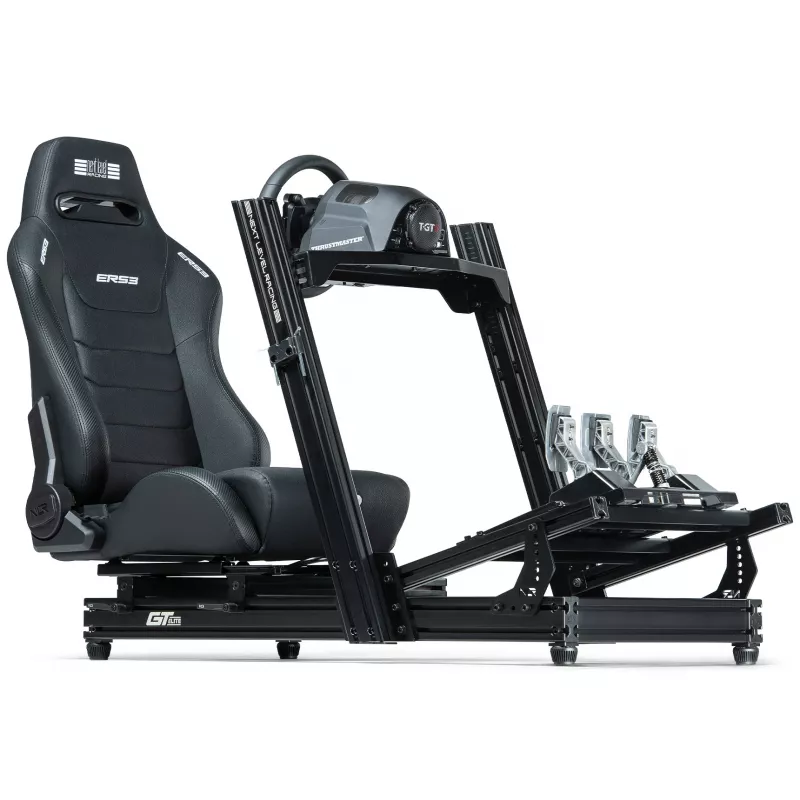Racing stila noliecamais sēdeklis Next Level Racing ERS3 Elite Premium — melna PU āda, noliecama mugura, saderīgs ar kokpita/grīdas stiprinājumu