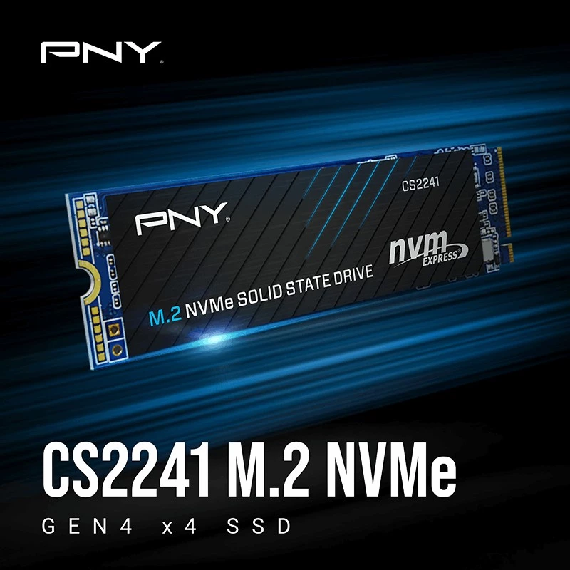 SSD PNY CS2241 M.2 NVMe PCIe 4.0 1TB — lasīšana 5100 MB/s, rakstīšana 3200 MB/s