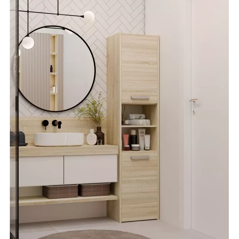 Vannas istabas uzglabāšanas skapis top e shop S40 SONOMA — Ozola rāmis, brīvstāvošs, 6 plaukti, 400×300×1700 mm