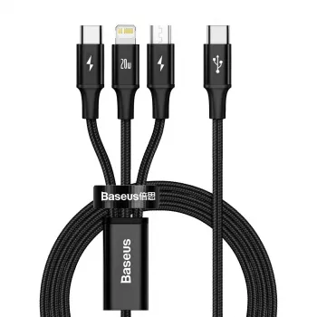 Baseus Rapid 3-in-1 USB kabelis 1,5 m USB A USB C/Micro USB A/Lightning Melns