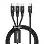 Baseus Rapid 3-in-1 USB kabelis 1,5 m USB A USB C/Micro USB A/Lightning Melns