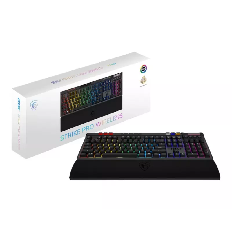 Mehāniskā spēļu tastatūra MSI Strike Pro W Silent US izkārtojums RGB fona apgaismojums, vadu, klusie taustes slēdži