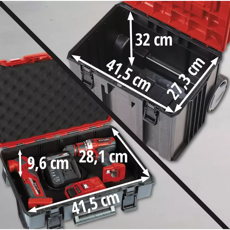 Instrumentu kaste Einhell E-Case Tower melna sarkanpolipropilēna karstumizturīga pret šļakatām