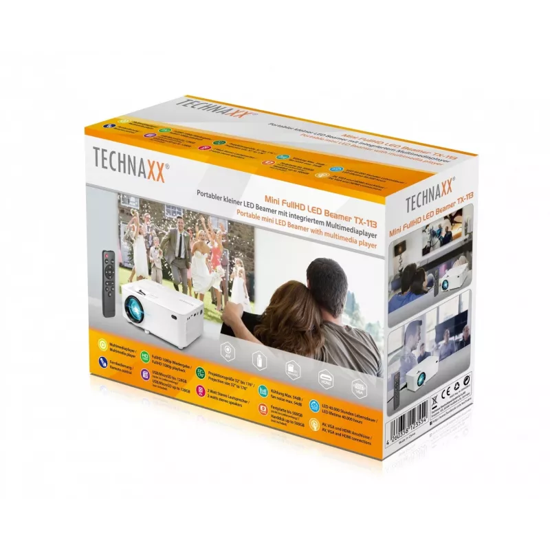 Projektors Technaxx TX-113 Standard Throw 1800 ANSI lūmeni LED 800x480 Balts
