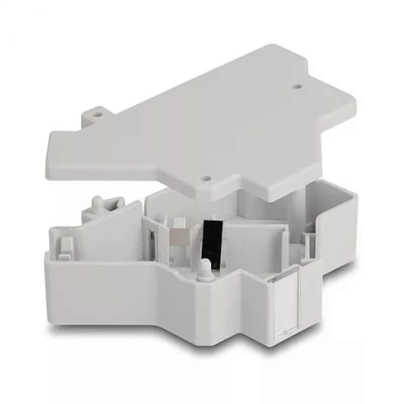 Iespiežams Keystone turētājs DIN sliedei DELOCK 67043 — plastmasas, iezemēts, 60×88,2×21,5 mm, pelēks