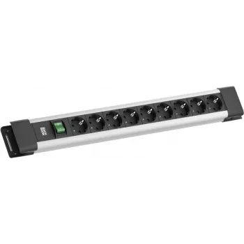 Strāvas sadalītājs Bachmann CONNECTUS ar 9× CEE7/3 rozetēm, 1× slēdzi, 2,0 m vadu, CEE7/7 spraudni, pelēks
