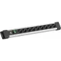 Strāvas sadalītājs Bachmann CONNECTUS ar 9× CEE7/3 rozetēm, 1× slēdzi, 2,0 m vadu, CEE7/7 spraudni, pelēks