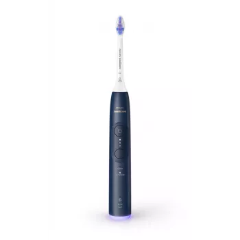 Elektriskā zobu birste Philips Sonicare Series 6100 HX7403/05 — uzlādējama, Li‑Ion baterija, jutīgās un ikdienas kopšanas režīmi, tumši zila