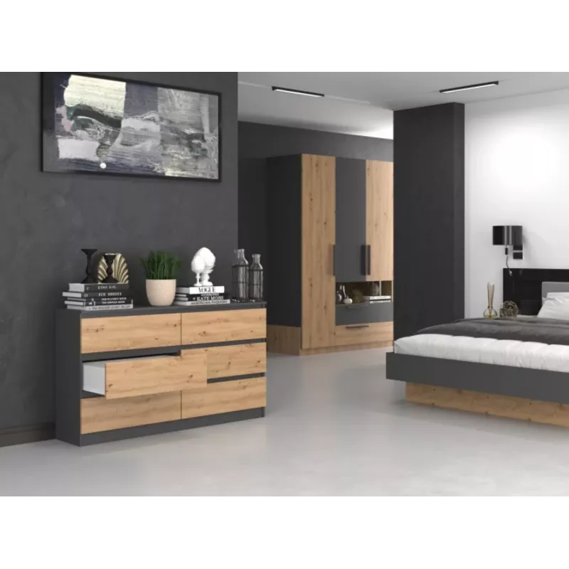 Kumode Top e Shop M6 140 ANT/ART, 6 atvilktnes, Antracīta ozols, 1380×750×400 mm