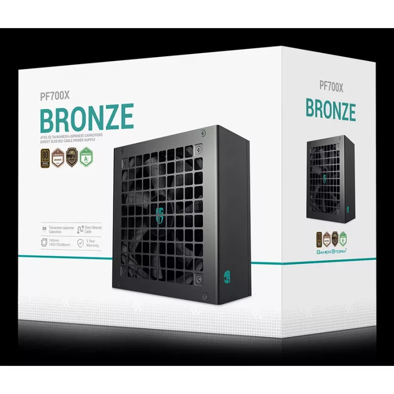 Barošanas bloks DeepCool PF700X 700W ATX, 80 PLUS Bronze, 700 W, 1x 120 mm ventilators, 24-pin, 2x 4+4 CPU, 4x 6+2 PCIe, 6x SATA