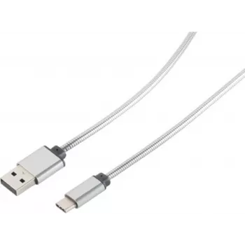 USB kabelis S/CONN 14-12001 USB 2.0 1 m USB A USB C Sudraba