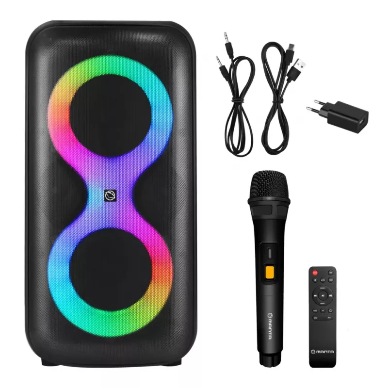 Portable music center MANTA SPK0401B100 Bluetooth speaker, 100 W peak, FM radio, karaoke, built-in baterija, X-BASS