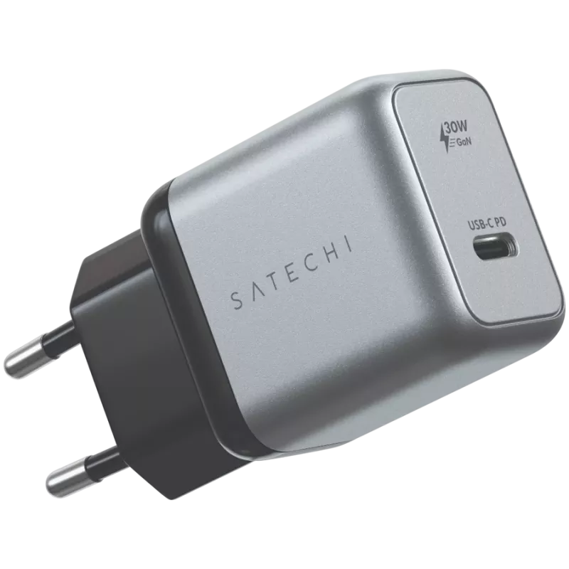 Mobilās ierīces lādētājs Satechi ST-UC30WCM-EU — Universāls iekštelpu maiņstrāvas lādētājs ar 1× USB-C, melns/sudraba