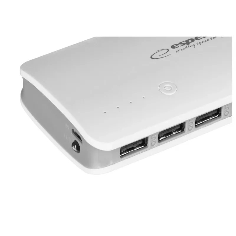 Pārnēsājamais lādētājs Esperanza EMP106WE Radium — 8000 mAh, 3 ierīču izeja, Micro-USB ieeja, 5V/2A & 5V/1.5A/1A izejas, pelēks