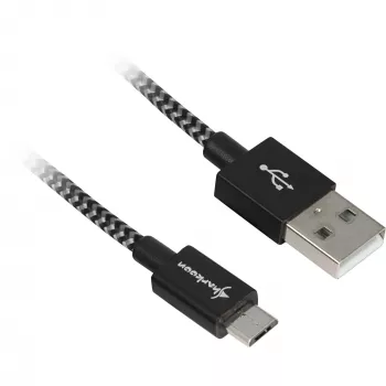 USB 2.0 kabelis, USB-A spraudnis > Micro-USB spraudnis (melns/pelēks, 0,5 metri, ar apvalku)