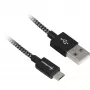 USB 2.0 kabelis, USB-A spraudnis > Micro-USB spraudnis (melns/pelēks, 0,5 metri, ar apvalku)