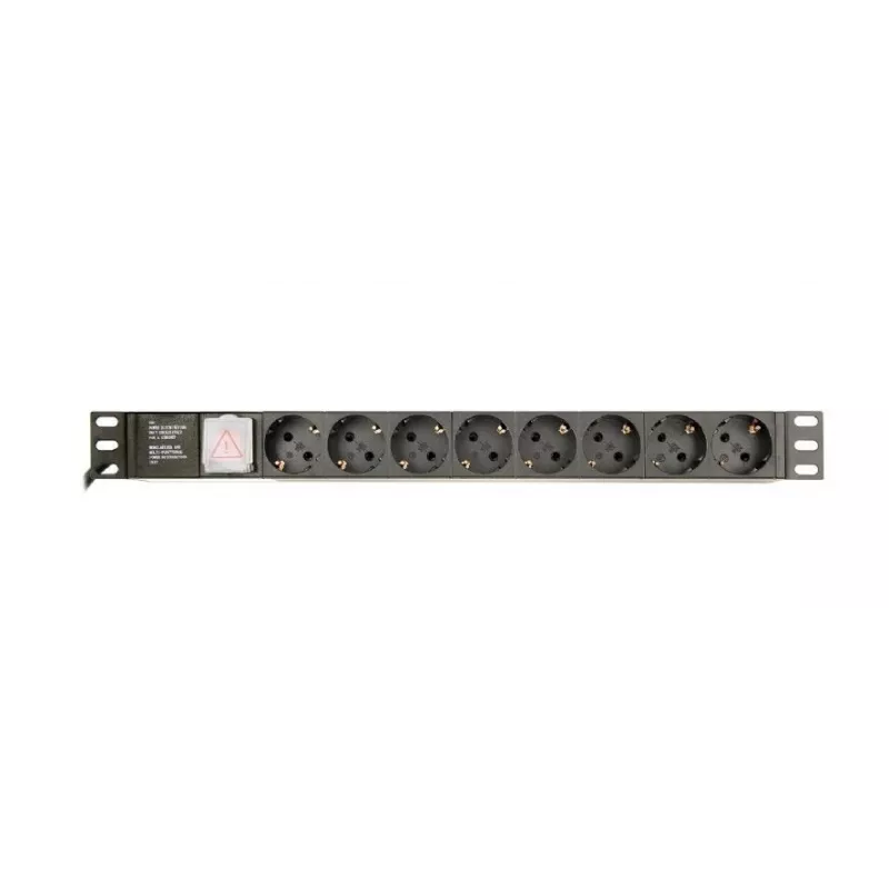 Strāvas sadales bloks GEMBIRD EG-PDU-014 — 8× Type F ligzdas, 16 A, 3 m kabelis, 1U plaukta, 3680 W, melns