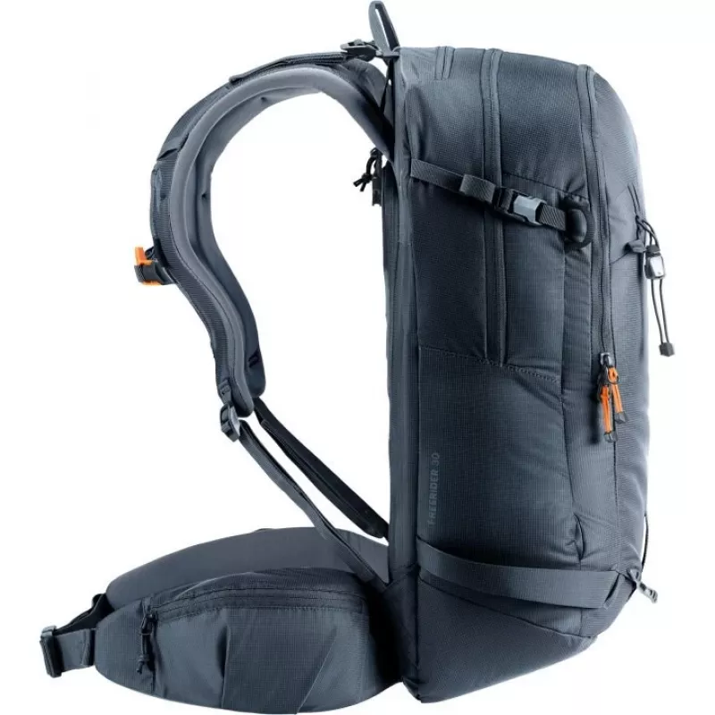 Mugursoma DEUTER Freerider Pro 34+ — tehniska freeride slēpošanas tūrisma mugursoma, 34 L, melna, ķiveres turētājs, gurnu josta