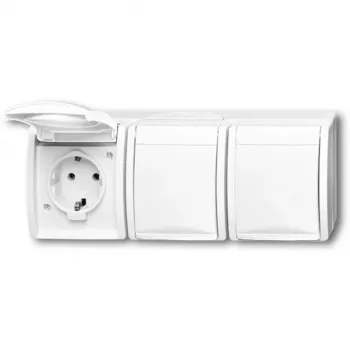 Kontaktligzda CEE 7/3 Busch‑Jäger 2084-0-0712, 2P+E, 16 A, 250 V, IP44, balta, 222×83×55 mm