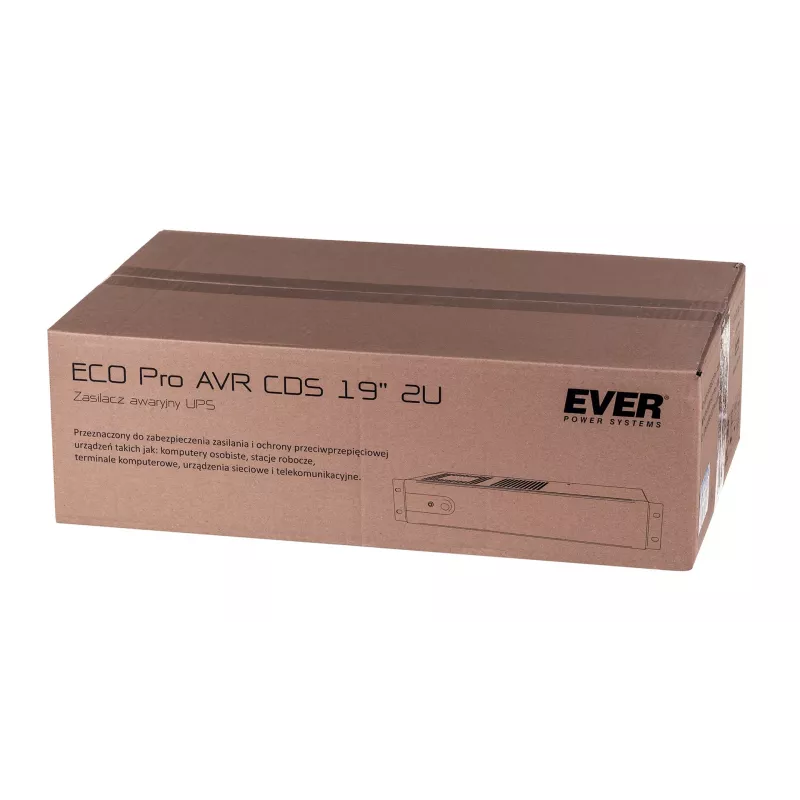 Rackmount Line-Interactive UPS EVER ECO Pro 1200 AVR CDS, 1,2 kVA (650 W izeja), 2U, 3× C13, USB-B, AVR, VRLA 12 V 5 Ah ×2