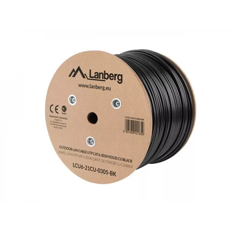 Lanberg LCU6-21CU-0305-BK tīkla kabelis melns 305 m Cat6 U/UTP (UTP) āra
