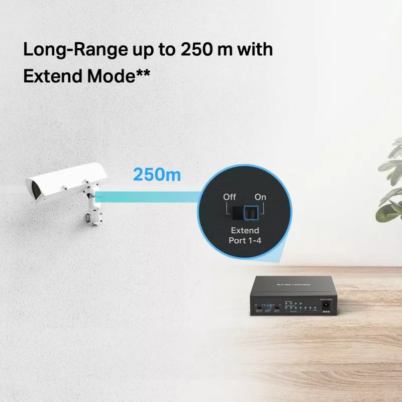 Mercusys 6 portu 10/100Mbps galddatora slēdzis ar 4 portu PoE+