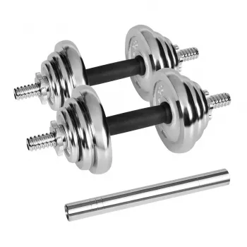 Regulējamas hanteles Rebel Chrome 20 kg ar somiņu un stieņiem (2) — svari 2,5 kg, 1,25 kg, 0,5 kg
