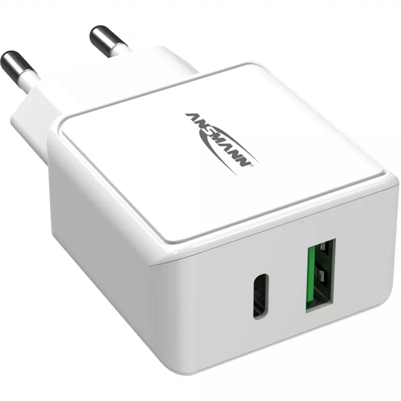 ANSMANN HC218PD - Barošanas avots - 18 W - 3000 mA - PD, QC 3.0 - 2 izejas porti (USB, USB-C) - Balts (1001-0111)