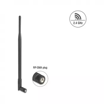 Daudzvirzienu WiFi antena DELOCK 2,4 GHz RP‑SMA spraudnis 7 dBi ar nolieces savienojumu, melna, 290 mm